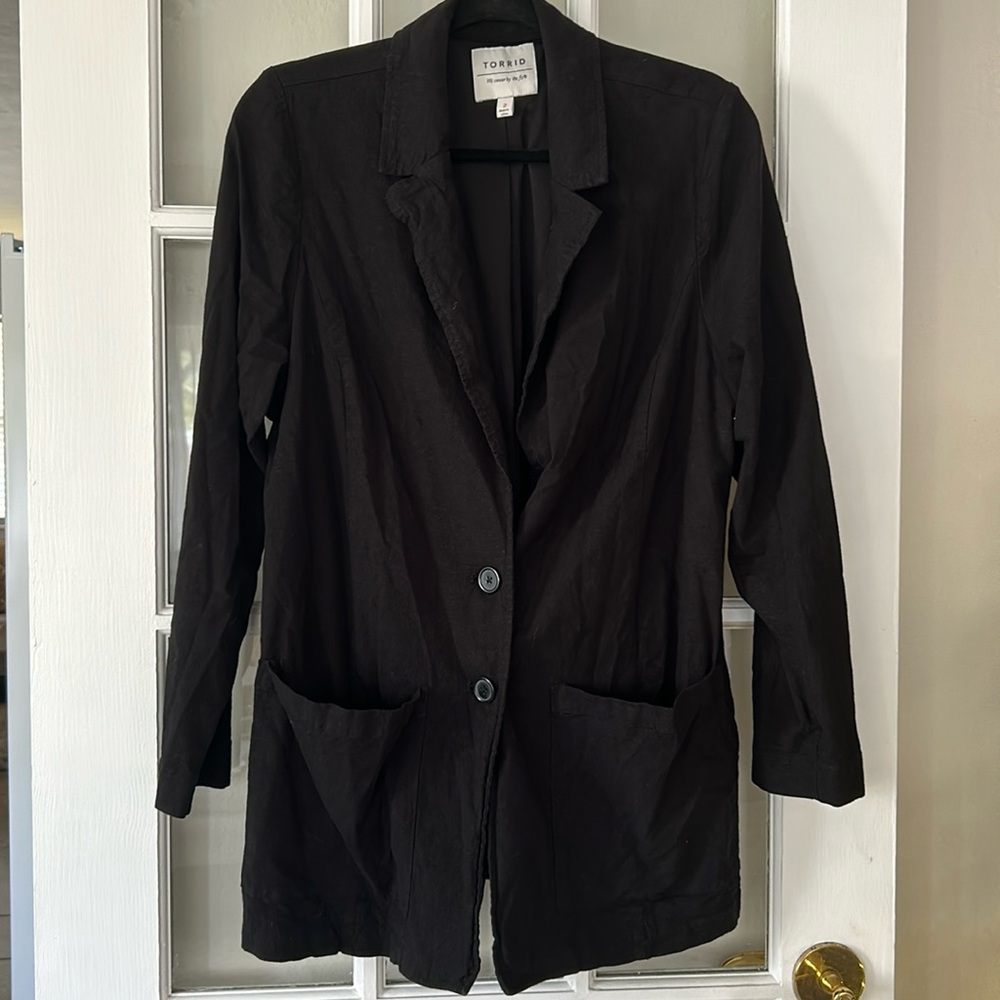 TORRID Linen Blend Button Front Blazer, Jacket